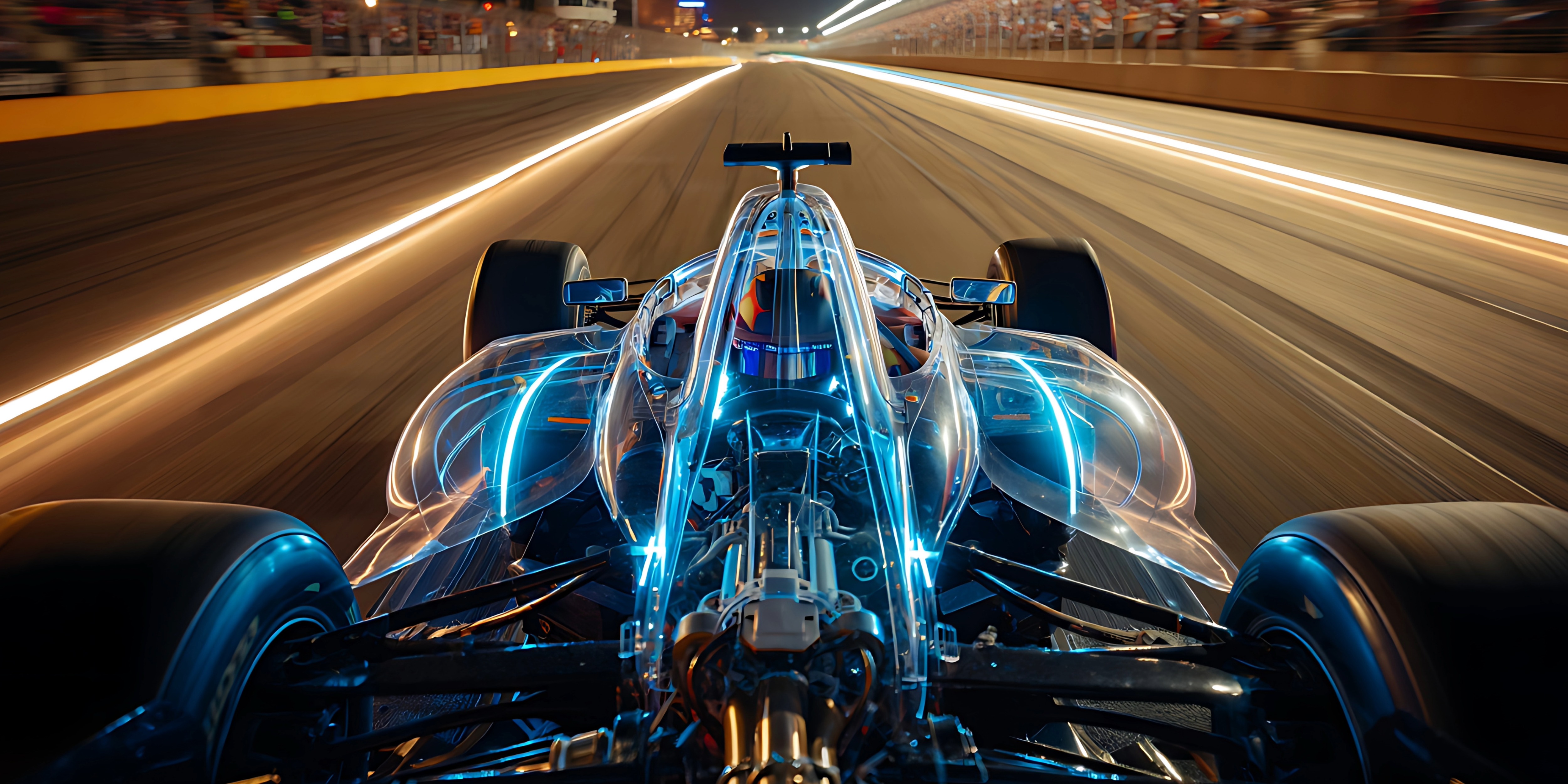 Formel-E-Rennwagen mit visualisierten Energieströmen bei der Rekuperation